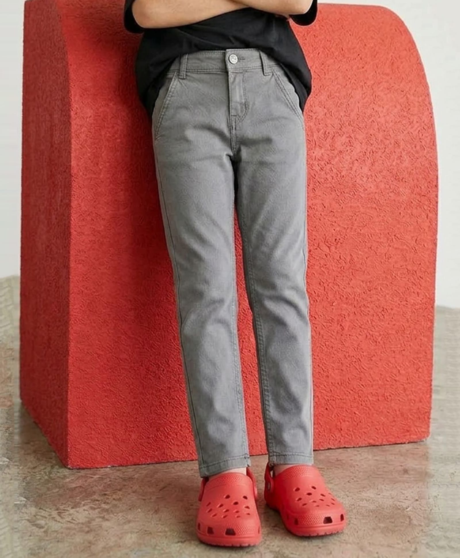 Tales & Stories Solid Slim Fit Button Down Trouser - Grey-image-5