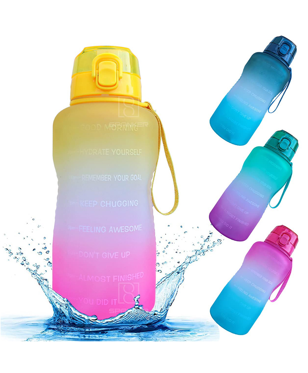 Spanker Motivational Water Bottle Gallon With Time Marker Large Capacity Leakproof Bpa Free Fitness Sports Water Bottle Yellow Pink Sstp - 2000 ml-image-35