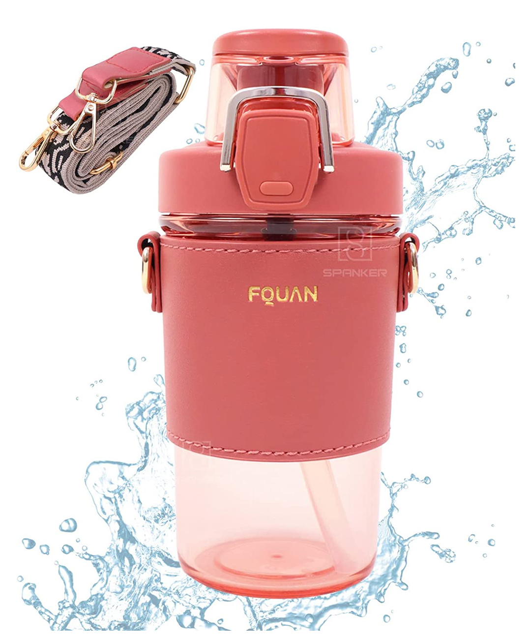 Spanker Leather Grip Tritan Fitness Gym Work Office Water Bottle Spill Proof Lid BPA Free Red - 500 ml-picture-5
