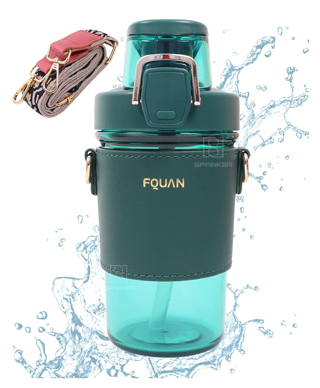 Spanker Leather Grip Tritan Fitness Gym Work Office Water Bottle Spill Proof Lid BPA Free Green - 500 ml-picture-18