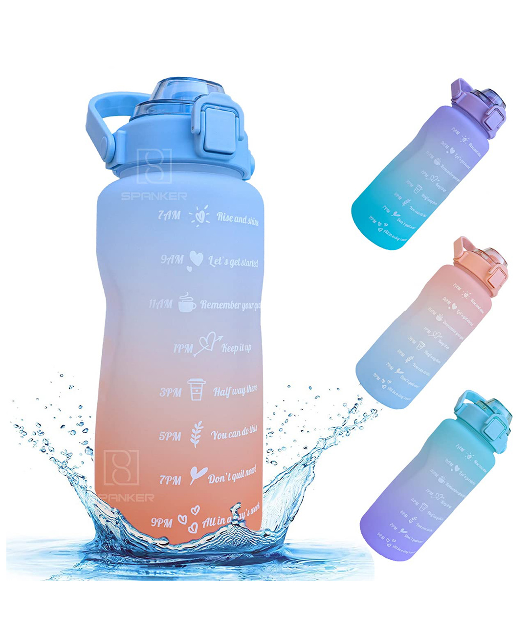 Spanker Spirit Motivational Water Bottle Gallon with Time Marker Large Capacity Leakproof BPA Free Fitness Sports Water Bottle Blue Orange Sstp -  2000 ml-image-0
