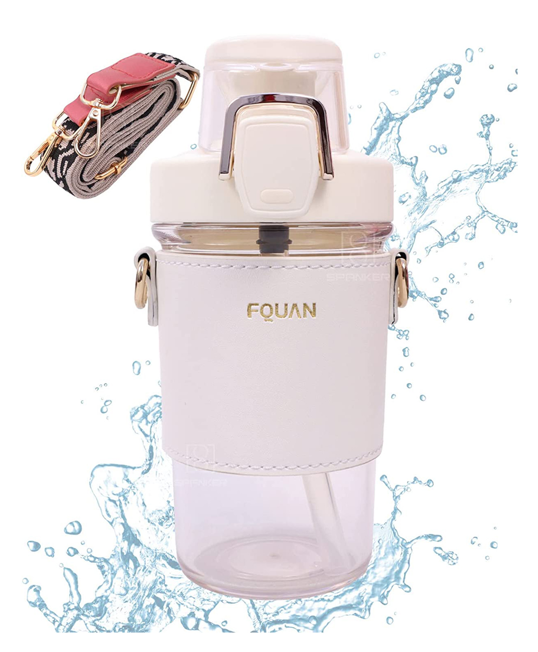 Spanker Leather Grip Tritan Fitness Gym Work Office Water Bottle Spill Proof Lid, BPA Free White - 500 ml-picture-9