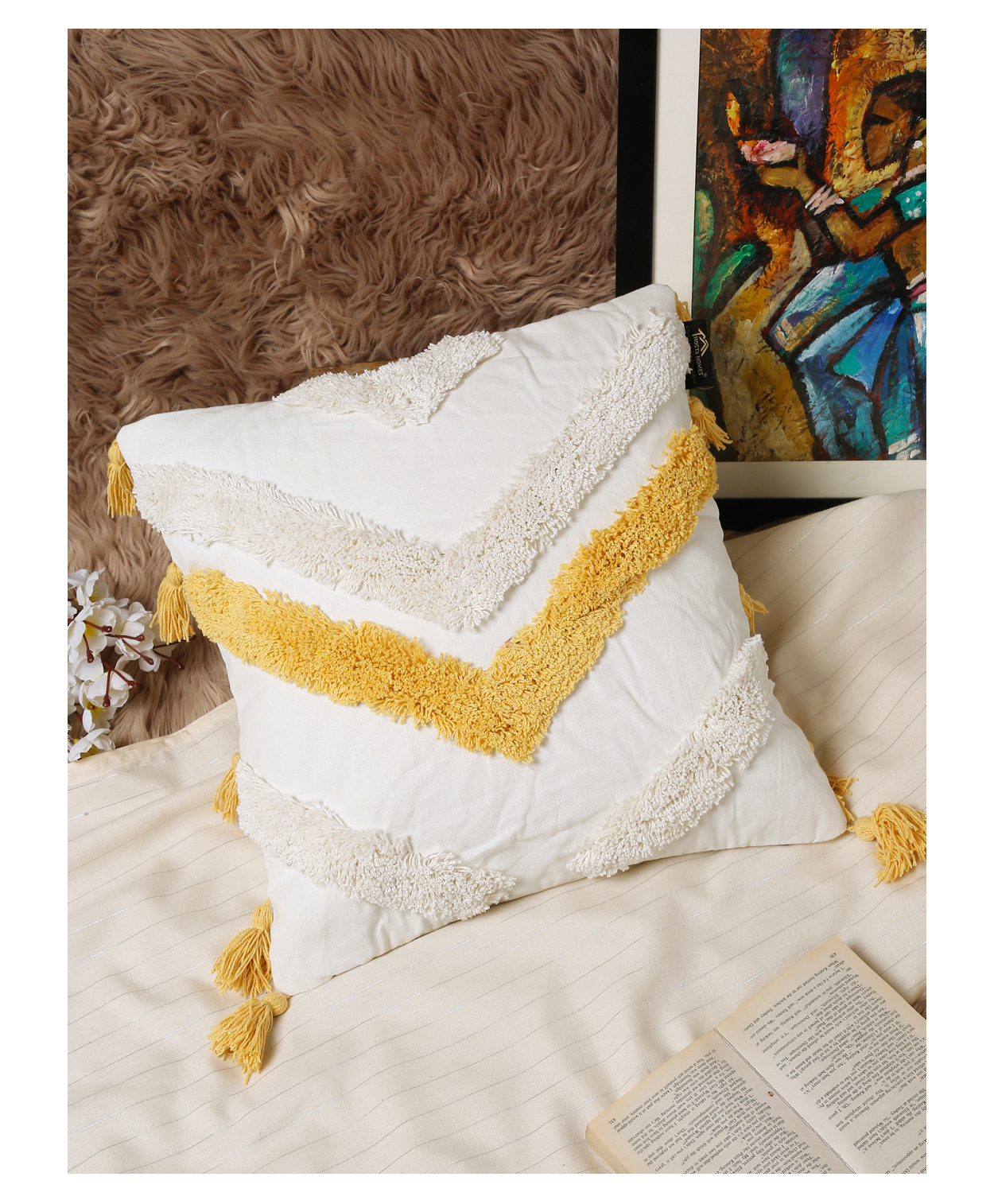 Hosta Homes Pure Cotton Hand Tufted Tessel Cushion Covers - White-picture-33