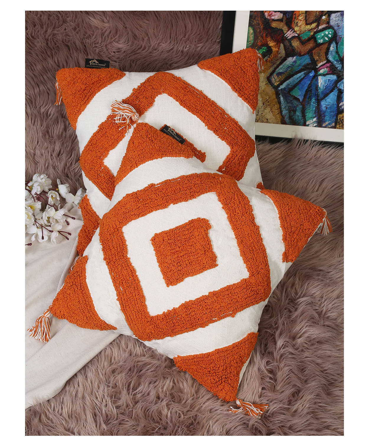 Hosta Homes Pure Cotton Hand Tufted Tessel Cushion Covers Pack of 2 - Copper-picture-34
