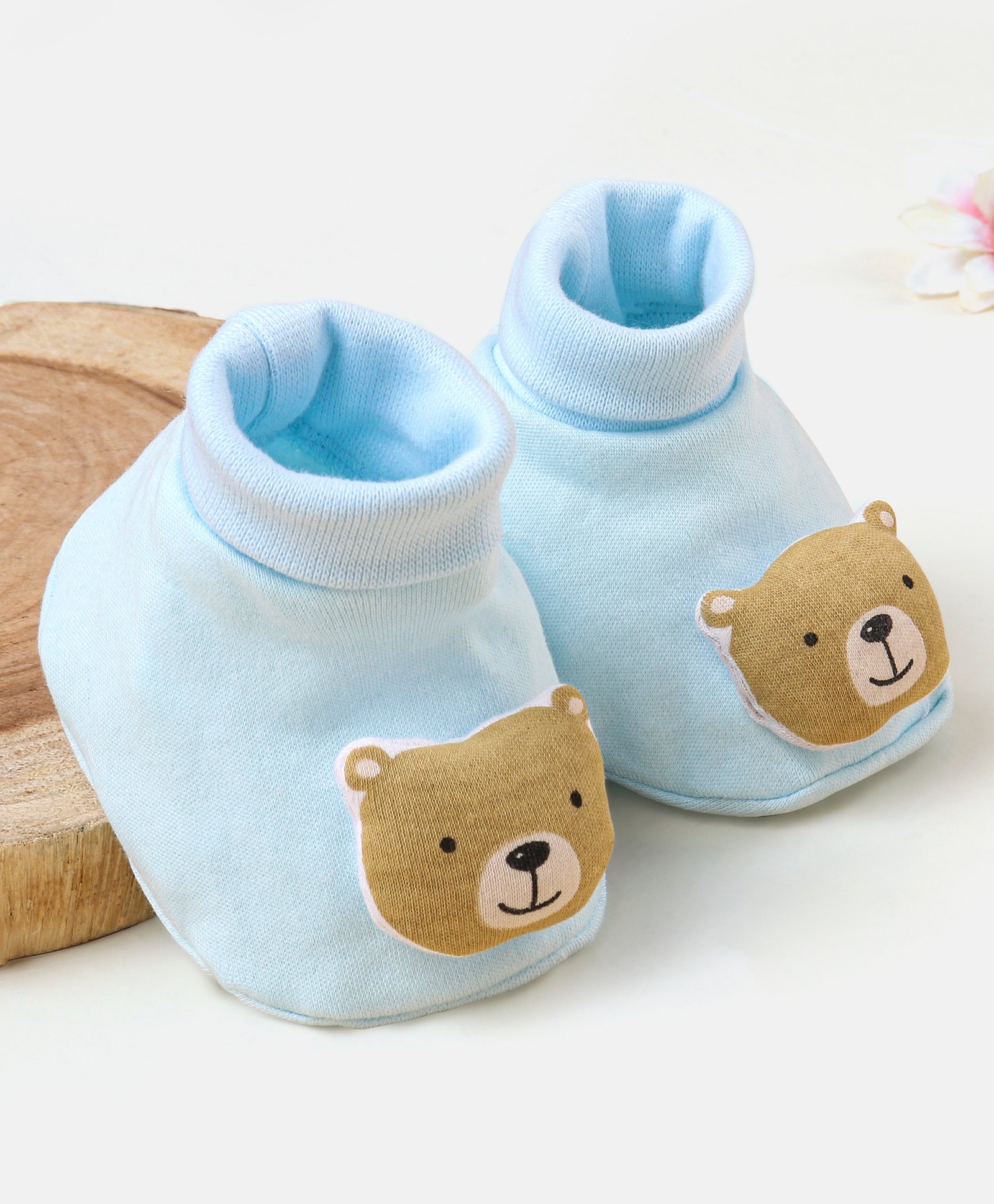 Babyhug 100 % Cotton Booties Bear Patch- Blue-image-28