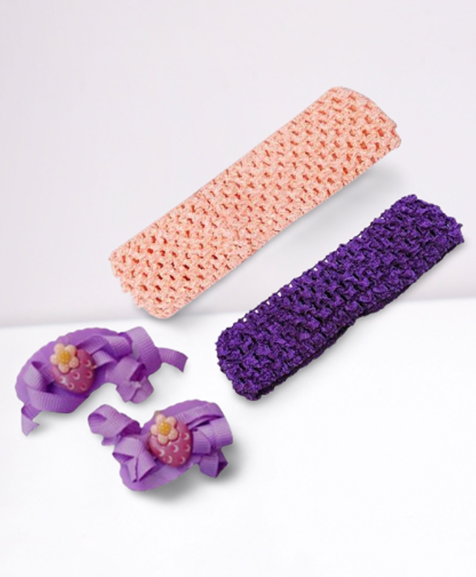 Akinos Kids Crochet Knitted Soft Elastic Headband With Matching Korker Fancy  Hair Clips Set - Peach And Purple for Girls (1-5 Years) Online in India,  Buy at  - 12687153