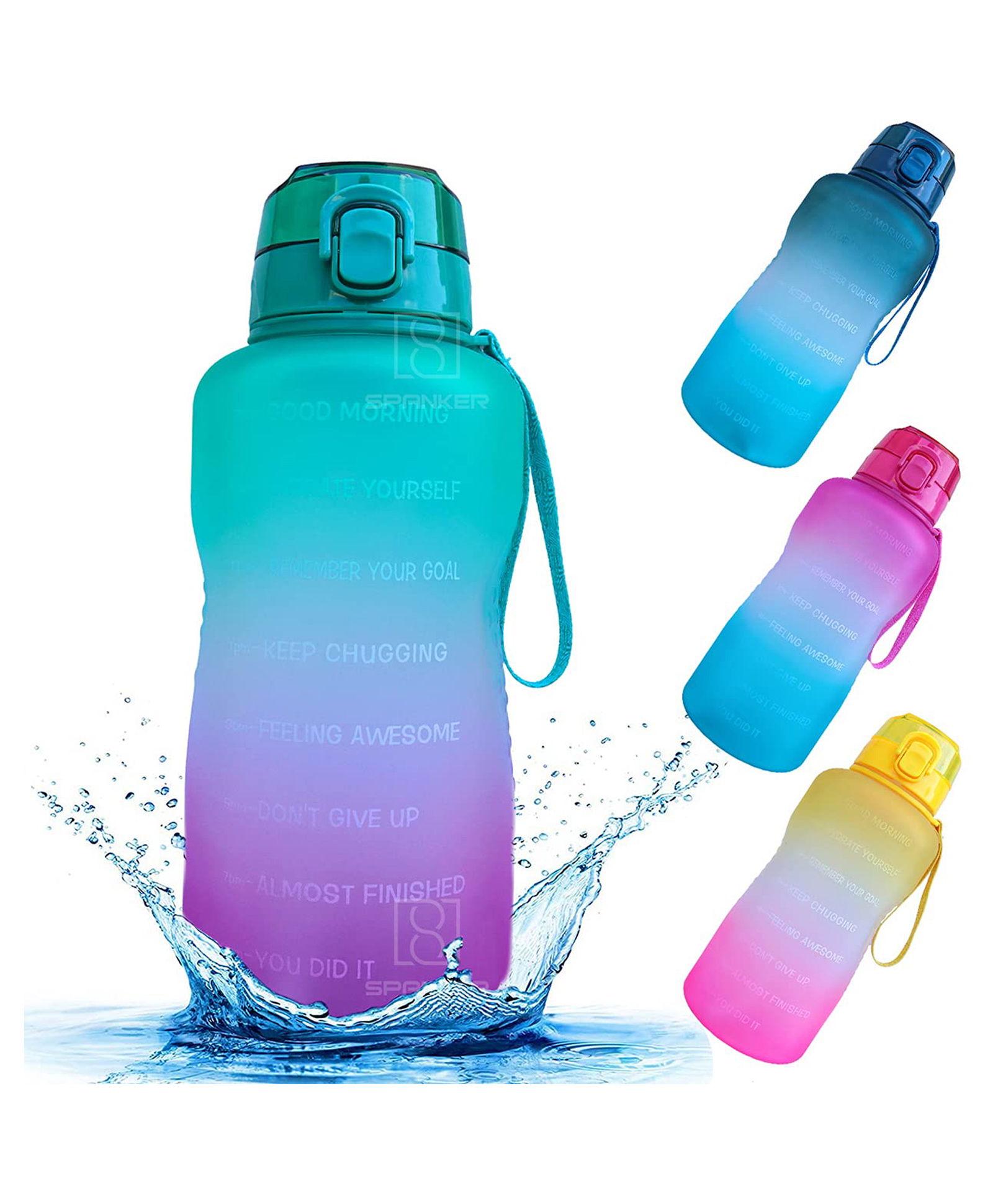 Spanker Ultima Motivational Water Bottle Half Gallon with Handle Time Marker Large Capacity Pink Purple SSTP Green Pink - 2000 ml-image-19