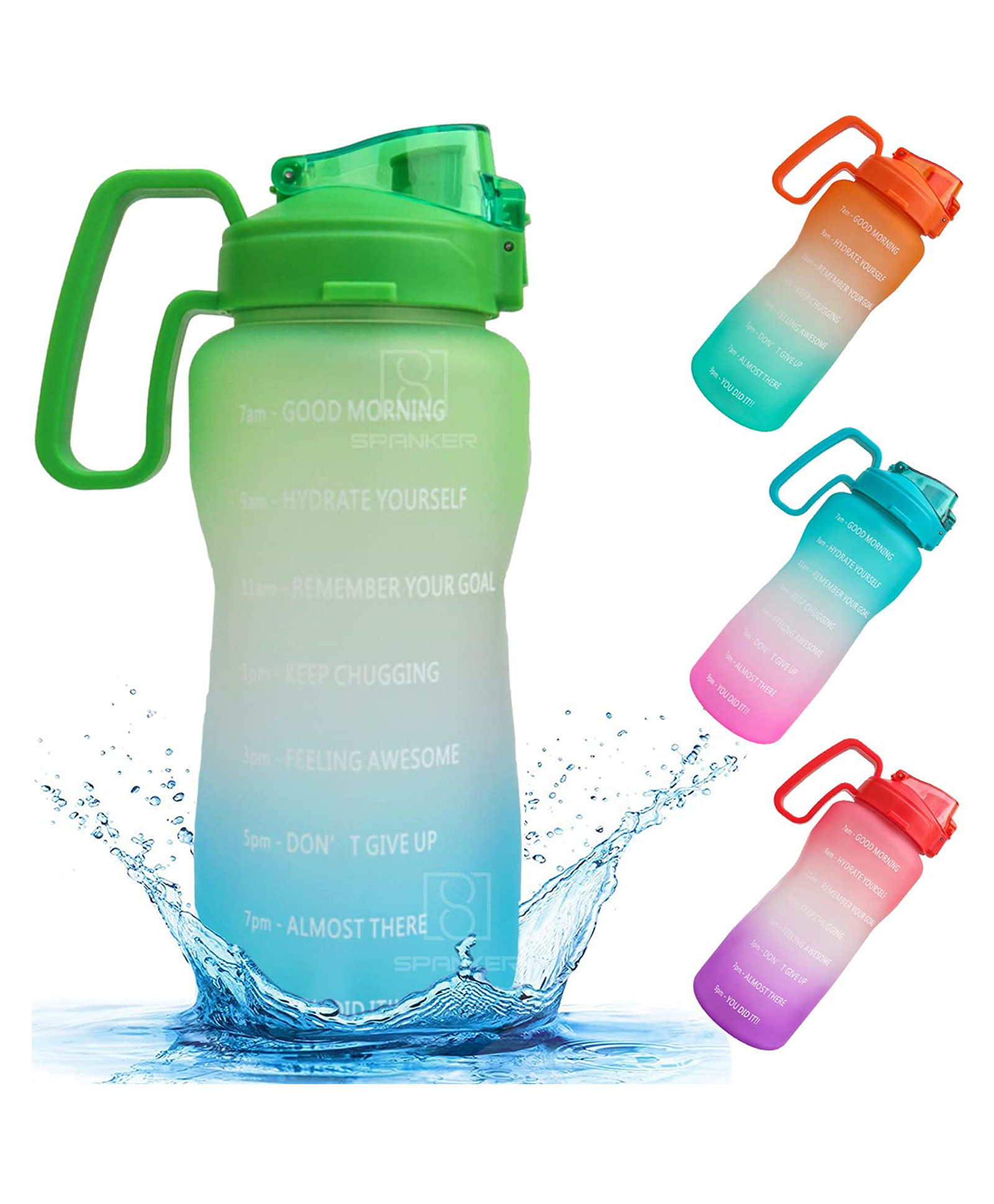 Spanker Fazer All In 1 Motivational Leakproof Water Bottle Gallon with Handle Blue & Green - 2000 ml-image-32