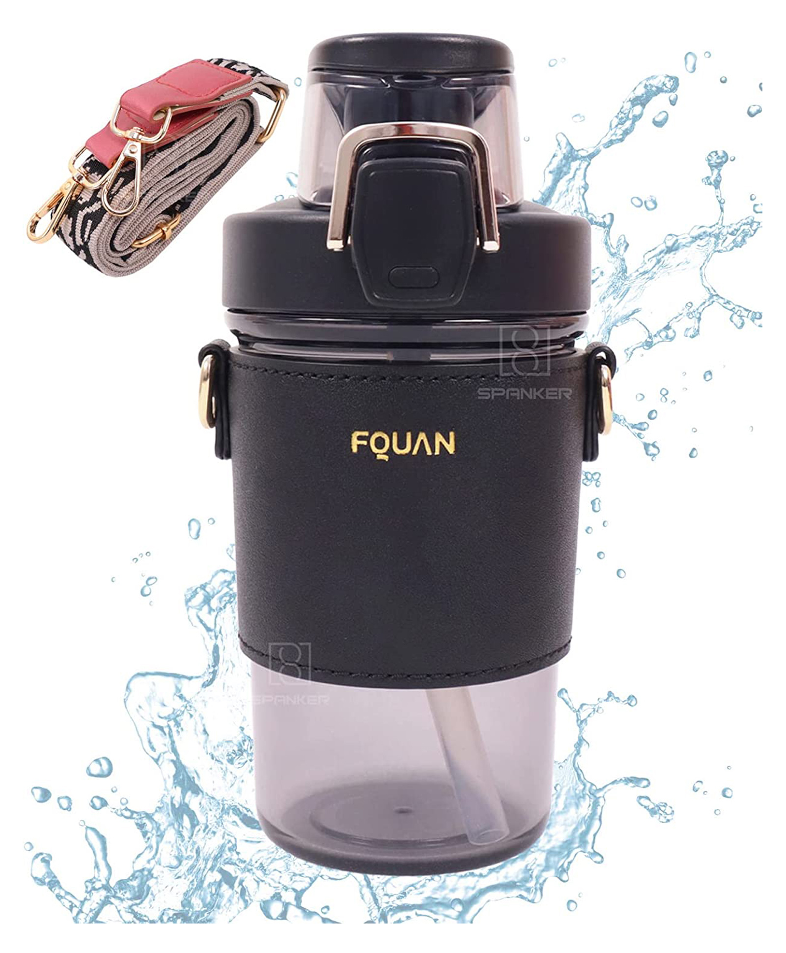 Spanker Leather Grip Tritan Fitness Gym Work Office Water Bottle Spill Proof Lid BPA Free Black - 500 ml-picture-13