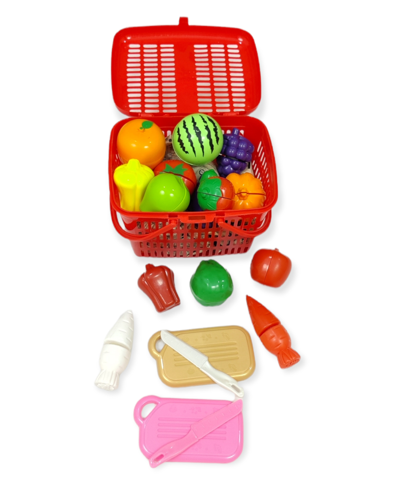 PLUSPOINT Realistic Sliceable Cut Fruits and Vegetable with Basket - Multicolour