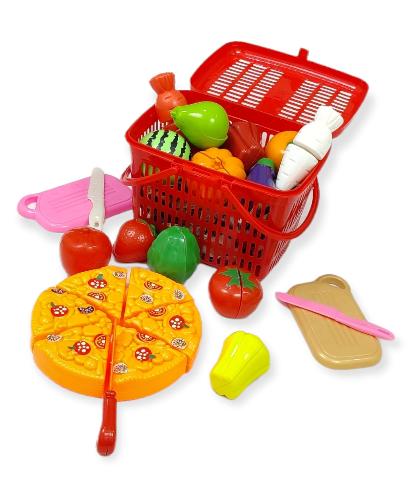 PLUSPOINT Realistic Sliceable Cut Fruits and Vegetable with Pizza Basket - Multicolour-picture-19