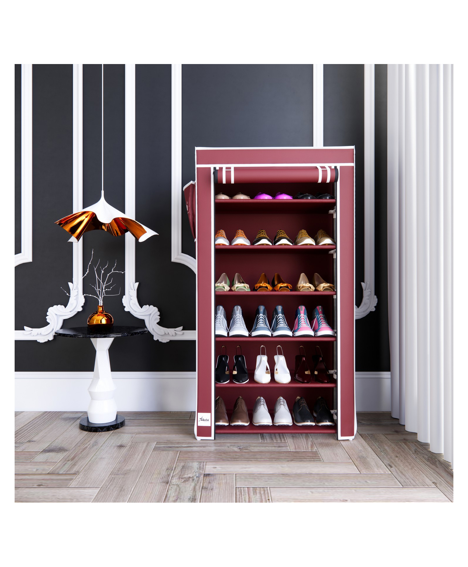Fabura Shoe Rack In 6 Shelf With Cover - Maroon-picture-12