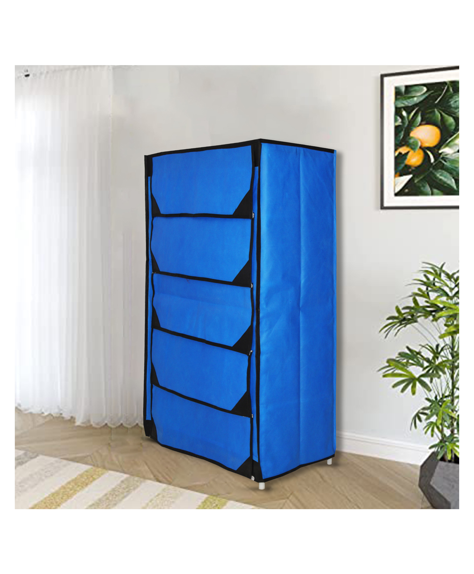 Fabura 5 Shelf Shoe Cum Utility Rack with Separate Flaps Covers - Black Blue-picture-23