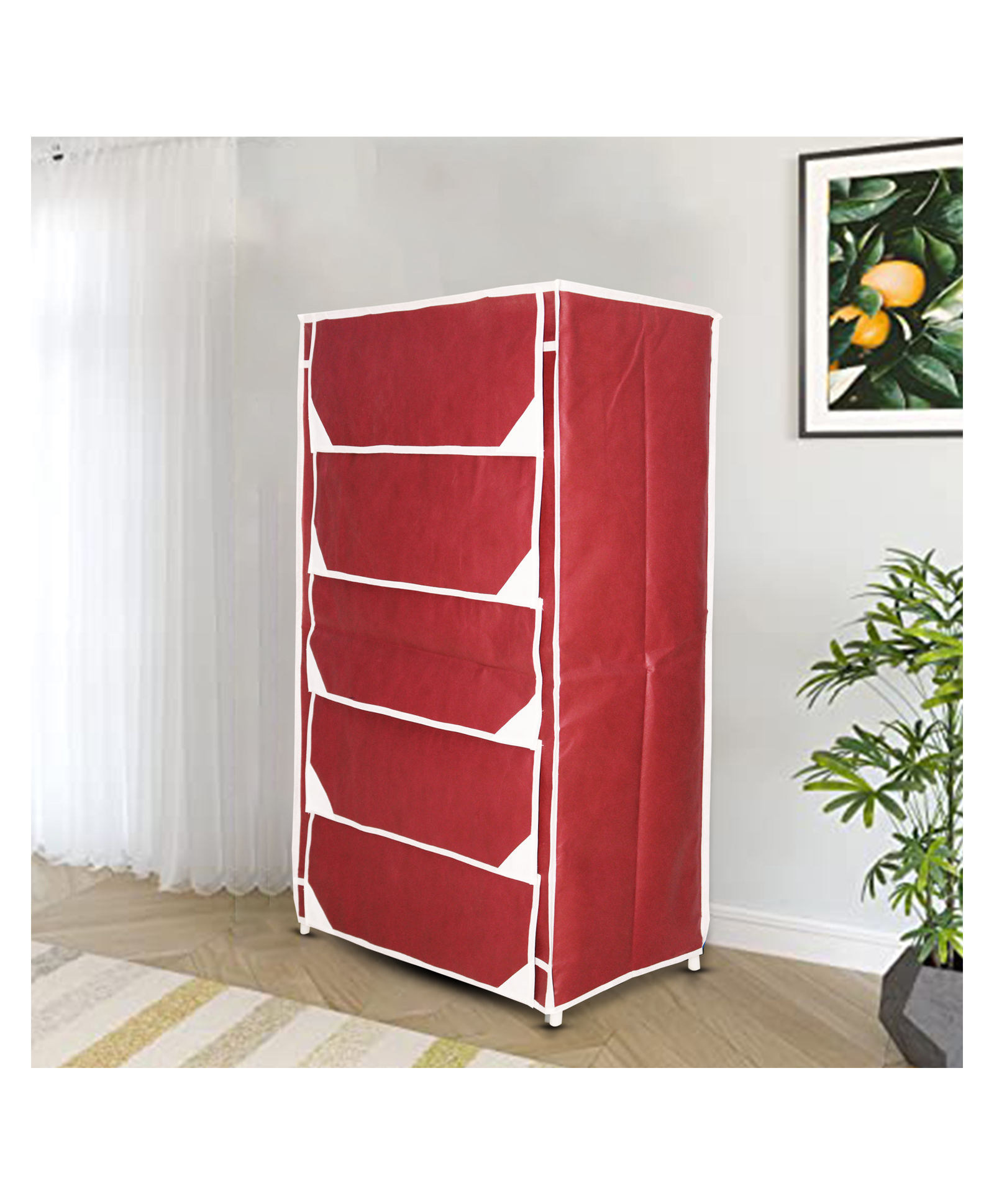 Fabura 5 Shelf Shoe Cum Utility Rack with Separate Flaps Covers - Maroon-image-8