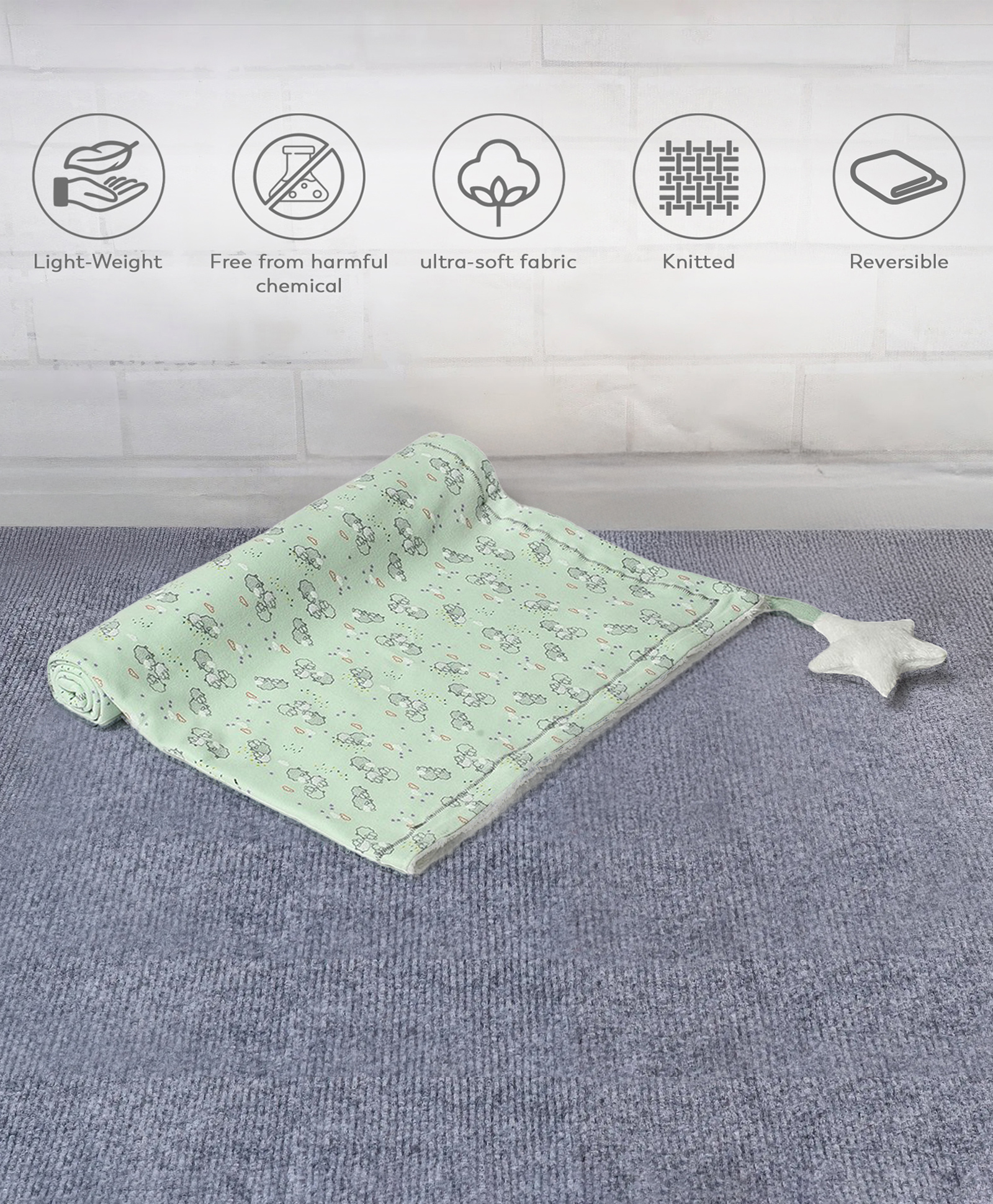 Mi Arcus Reversible Knitted Dual Layer Warm Blanket With Star Element Attached0-12 M - Green-image-45