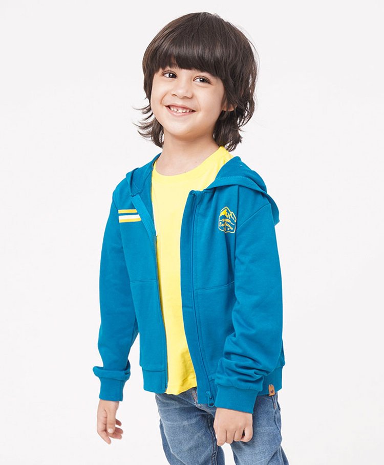 Ed-a-Mamma Sustainable Cotton Full Sleeves Hooded Jacket Text print - Blue-picture-38