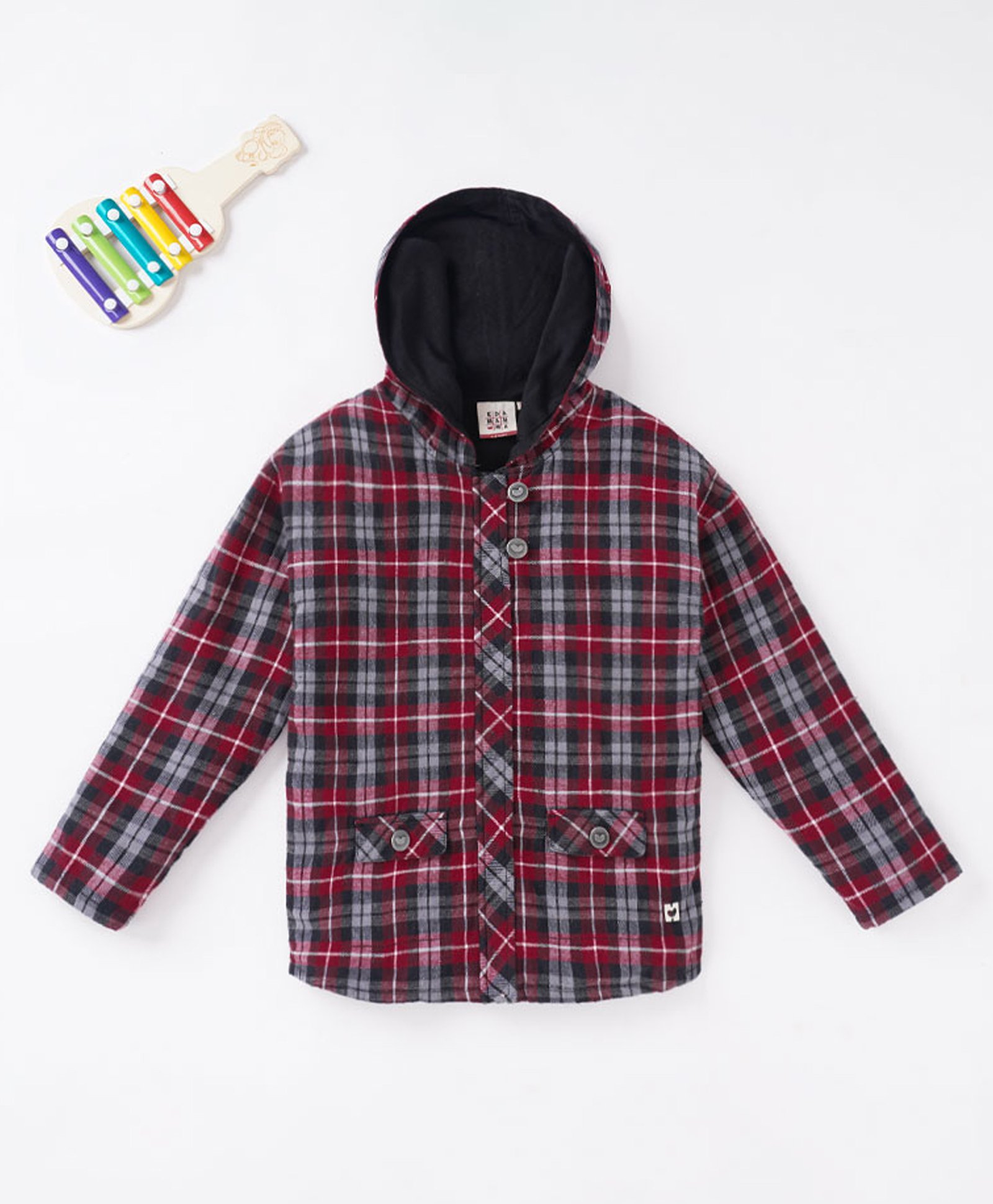 Ed-a-Mamma Cotton Full Sleeves Hooded Sweatshirt Check Pattern - Red Navy-picture-14