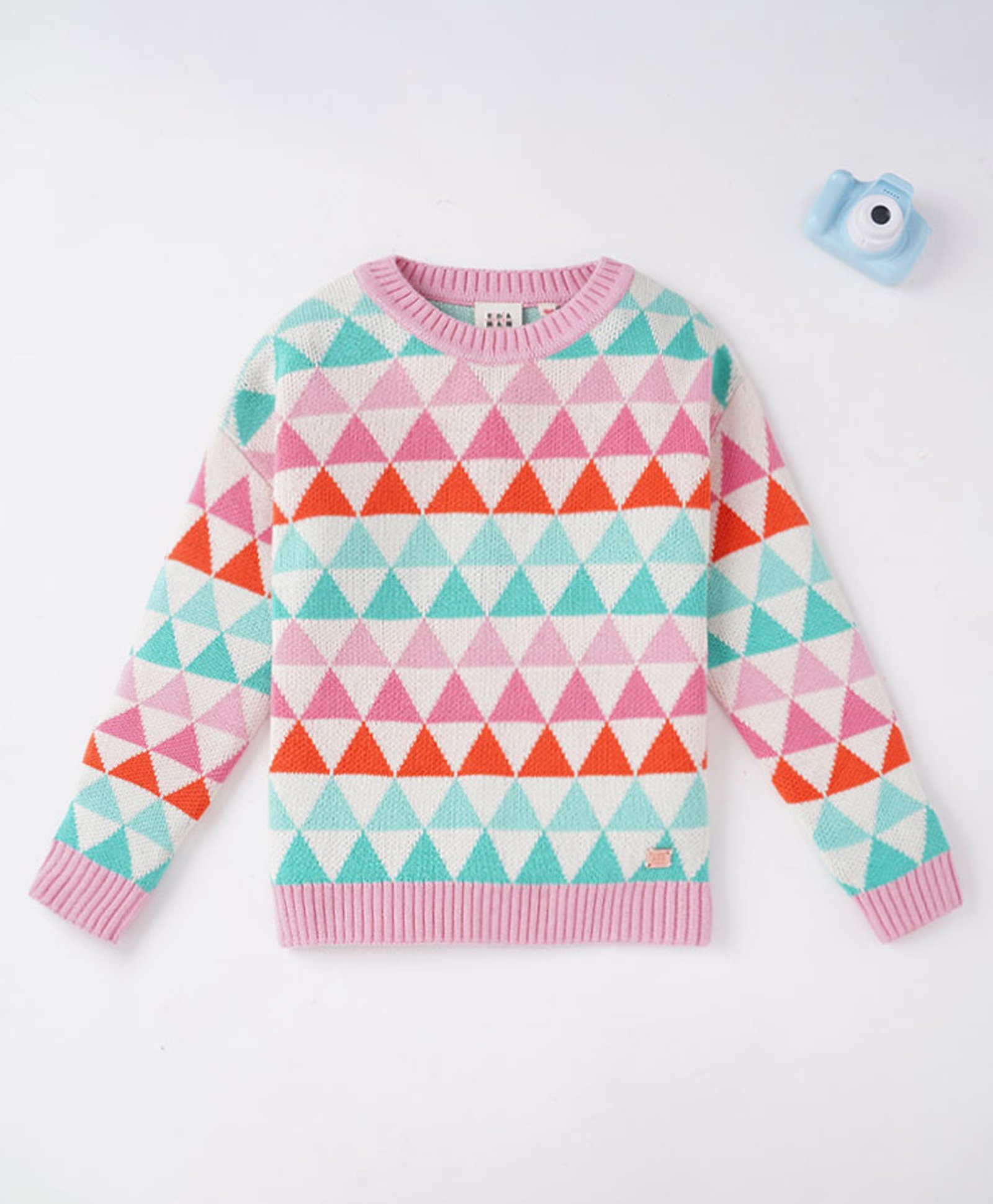 Ed-a-Mamma Cotton Full Sleeves Crew Neck Sweater Geometric Print - White Red Blue-picture-30