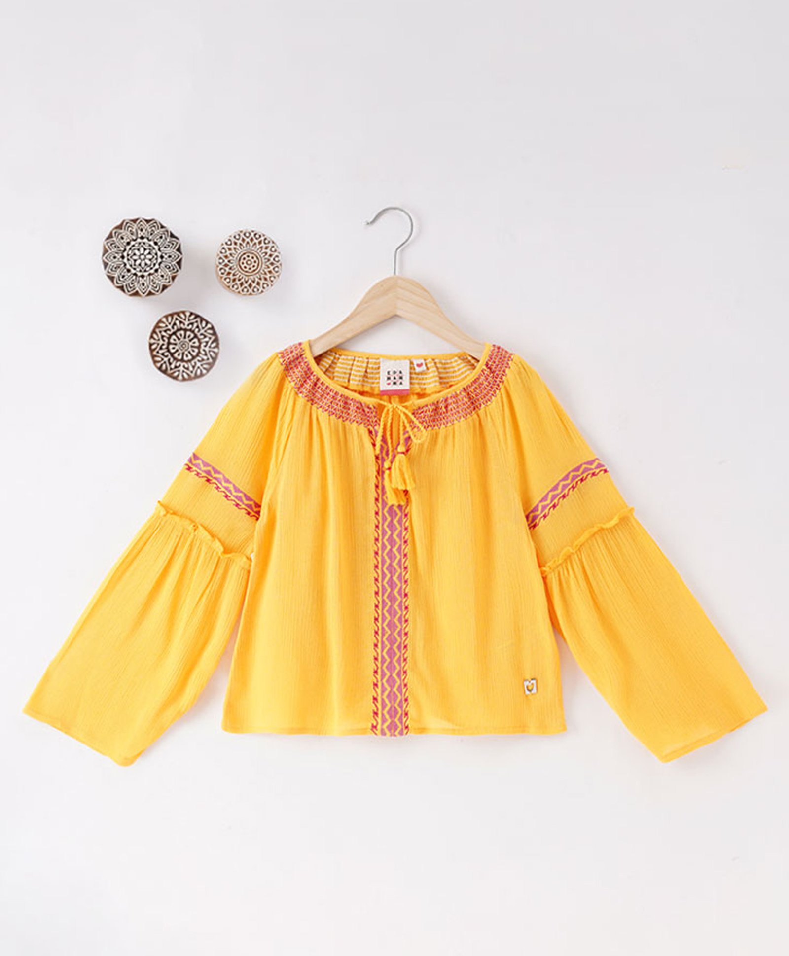 Ed-a-Mamma Full Sleeves Embroidered Stripes Top - Yellow-picture-11