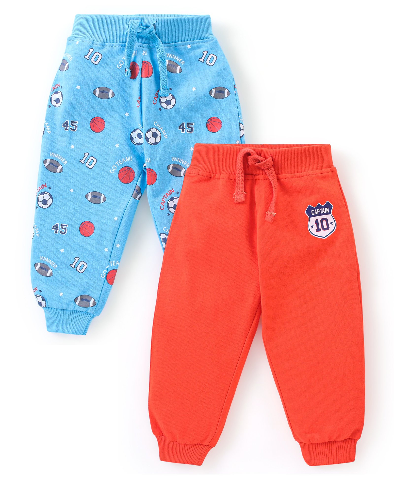 Babyhug Cotton Full Length Football Print Lounge Pants Pack of 2 - Blue & Red-image-24