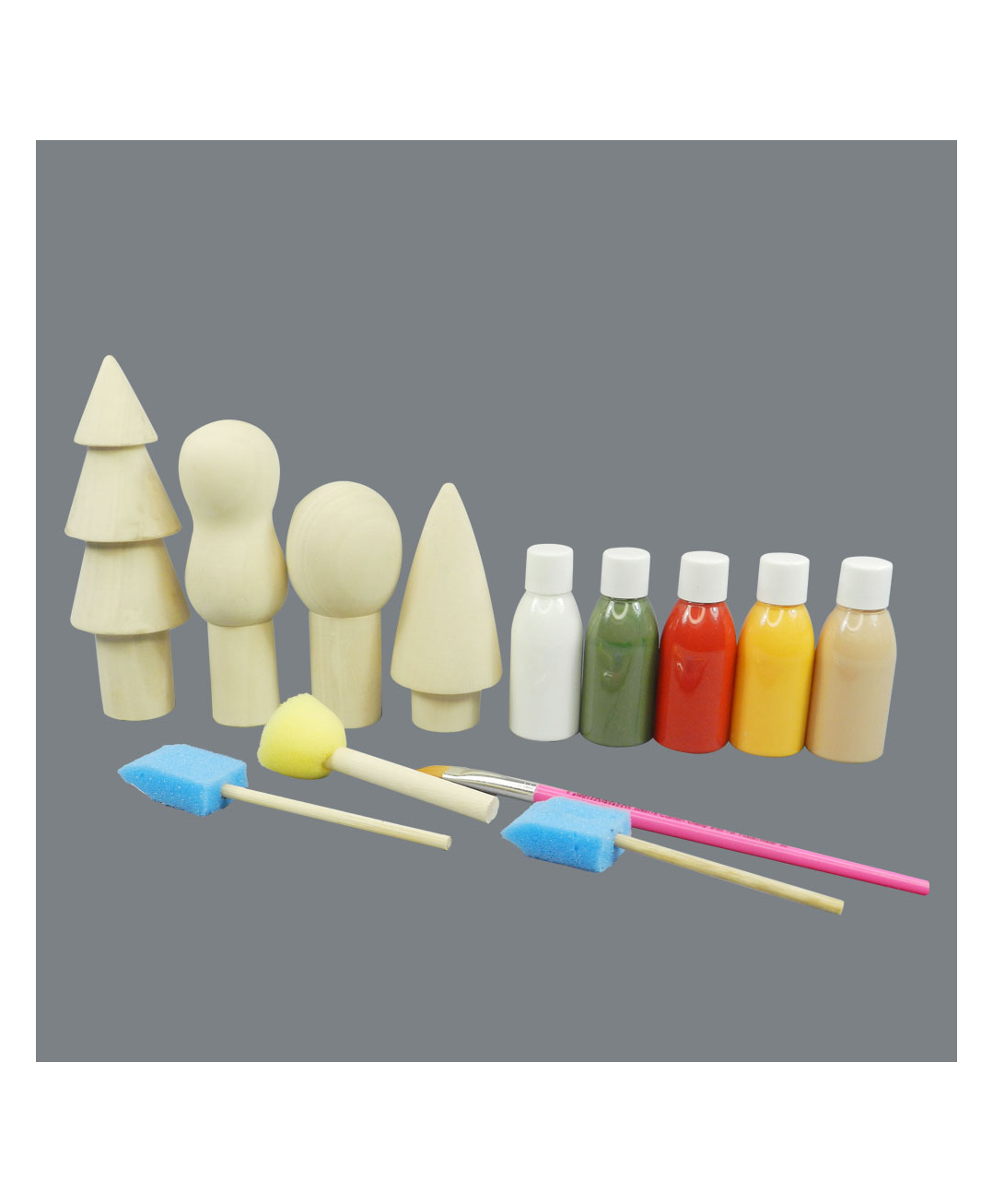 Playbox DIY Kit Trees 4 Wooden Trees,5 Color Bottles 1 Paint Brush 2 Sponge Brush- Multicolor-image-44
