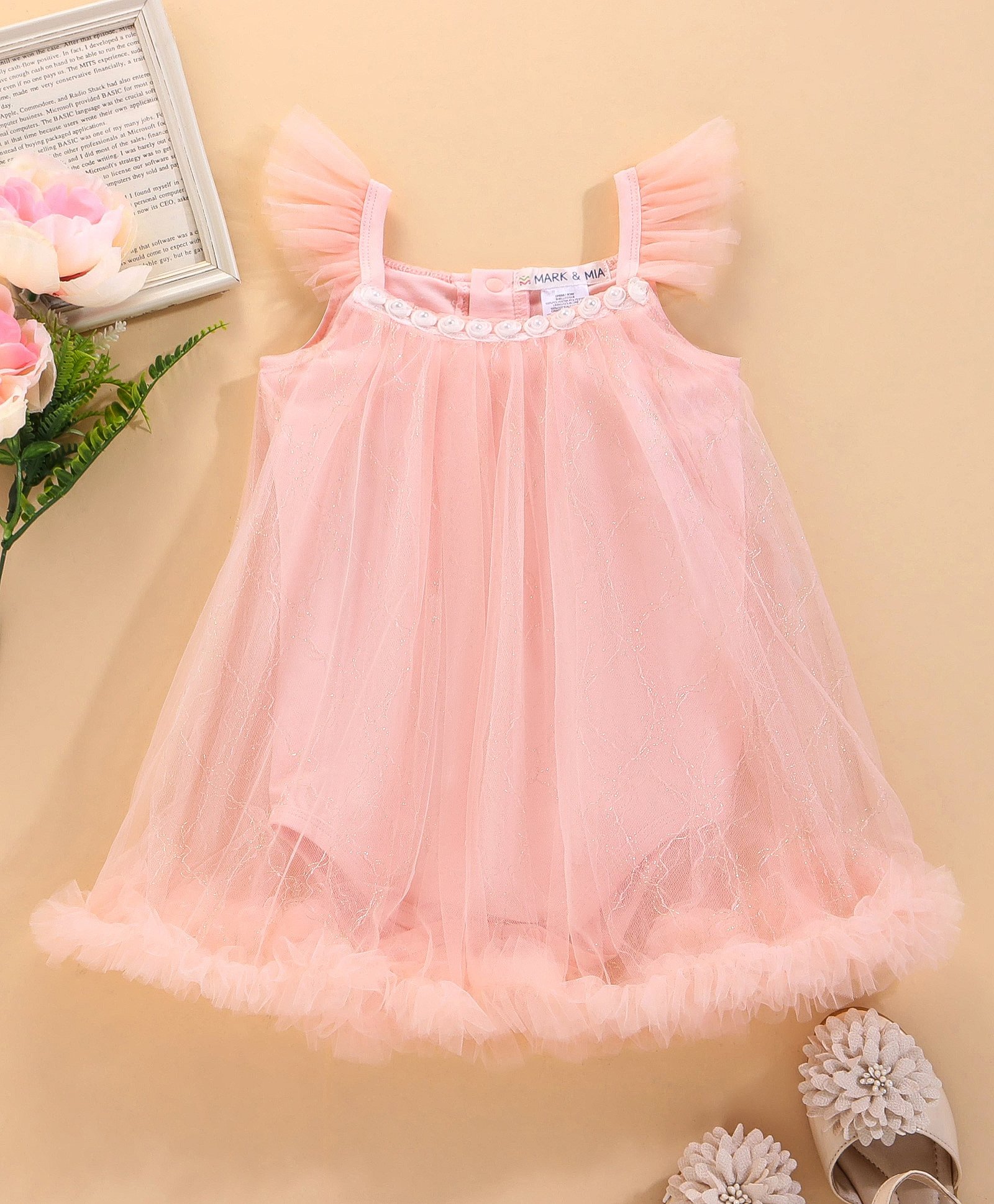 Mark & Mia Sleeveless Party Wear Frock Style Onesie - Peach-image-47
