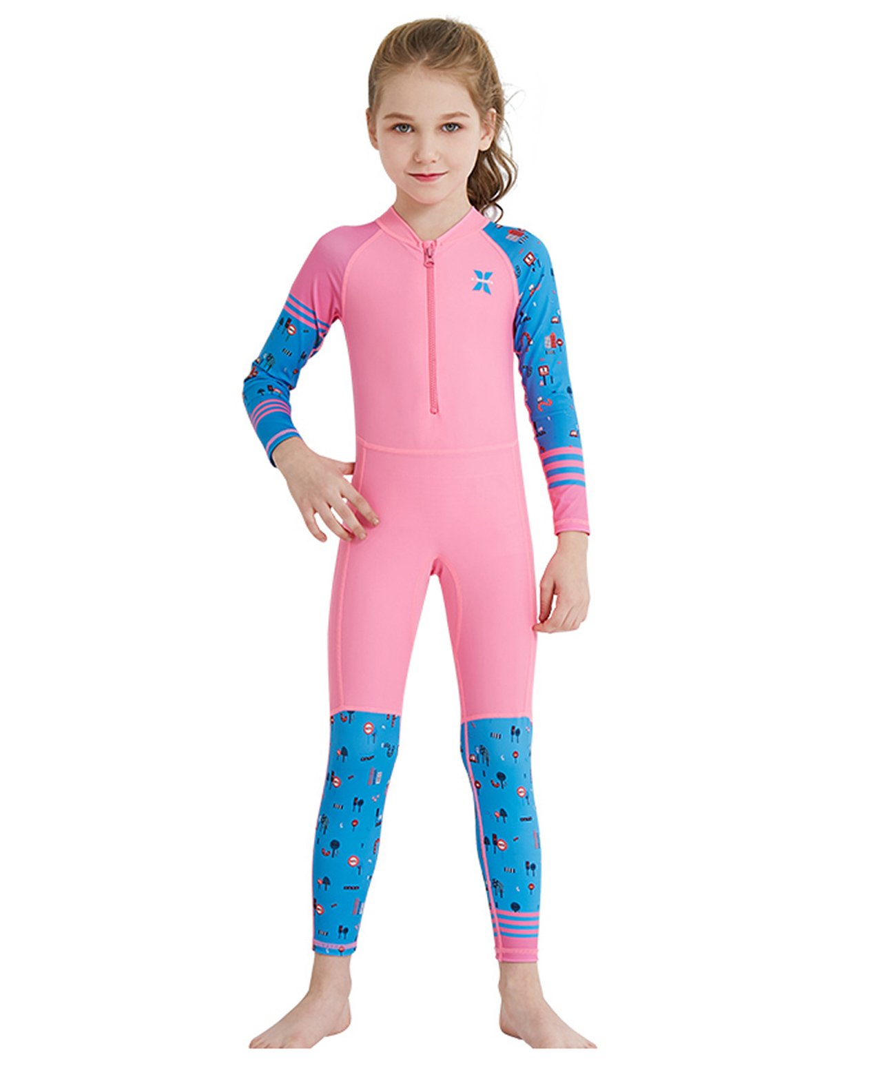Little Surprise Box Full Sleeves Vehicle Printed & Placement Striped Colour Block Upf 50+ Swimwear - Pink-image-40