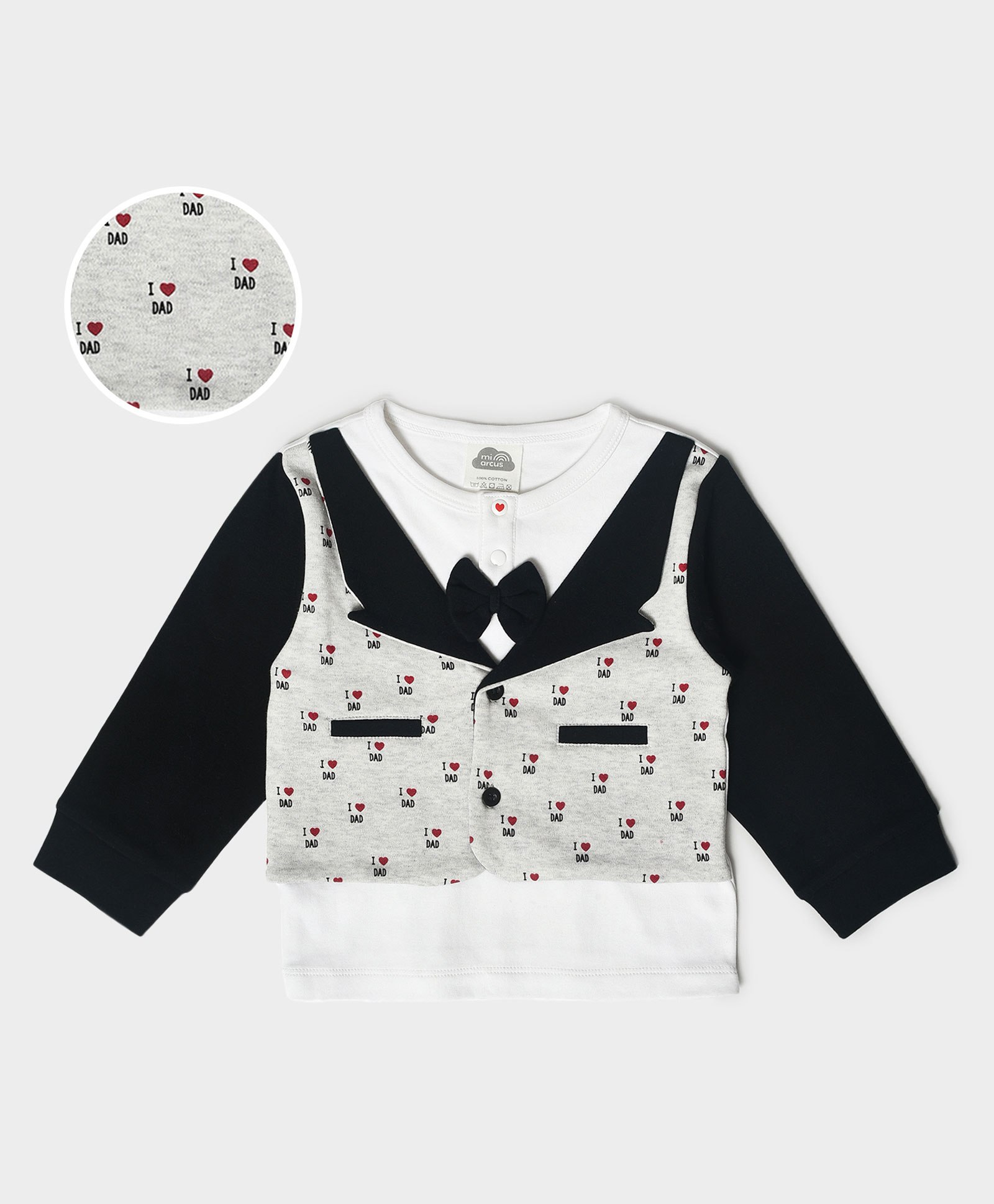Mi Arcus 100% Cotton Jacquard Full Sleeves I Love Dad Printed & Knitted Shirt - Black-image-40