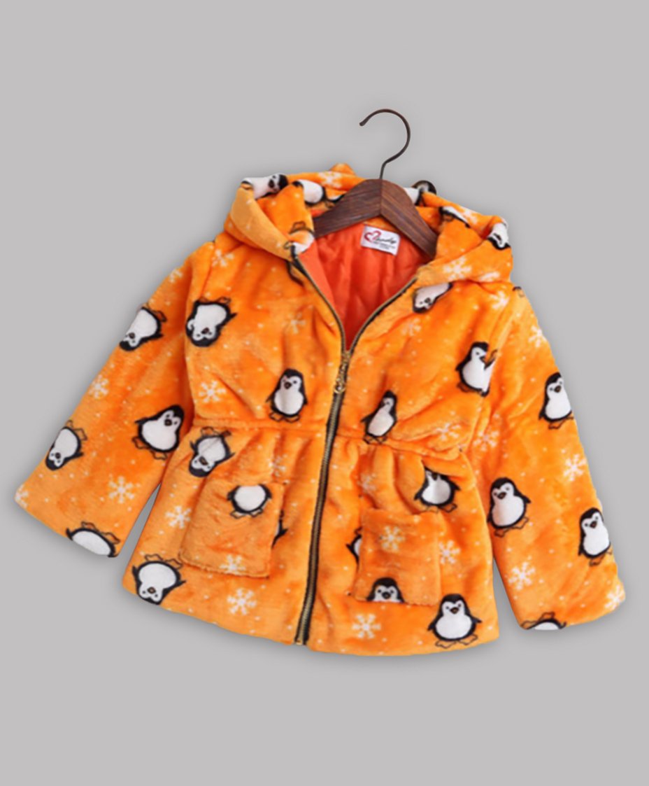 M'andy Full Sleeves Penguin Printed Hooded Jacket - Orange-image-15