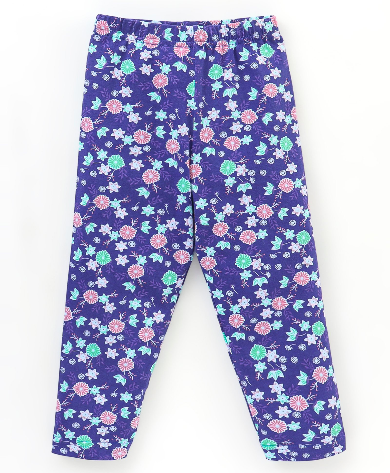 Babyhug Cotton Lycra Full Length Floral Printed Leggings - Navy Blue-picture-12