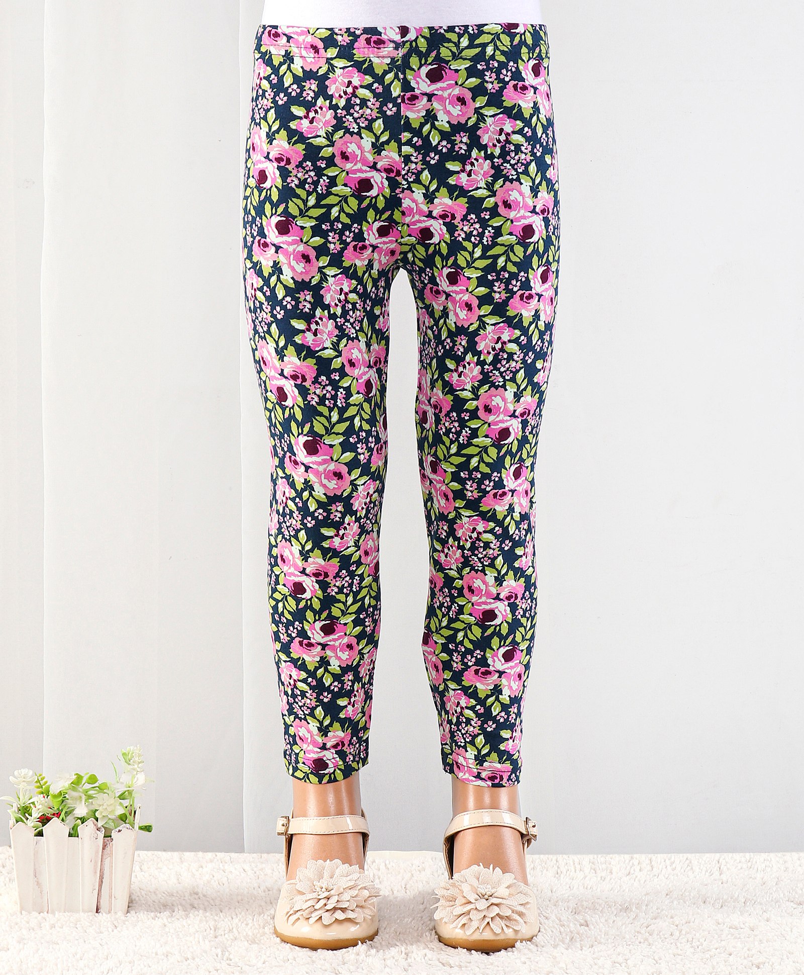 Babyhug Cotton Lycra Full Length Floral Printed Leggings - Navy Blue-picture-24
