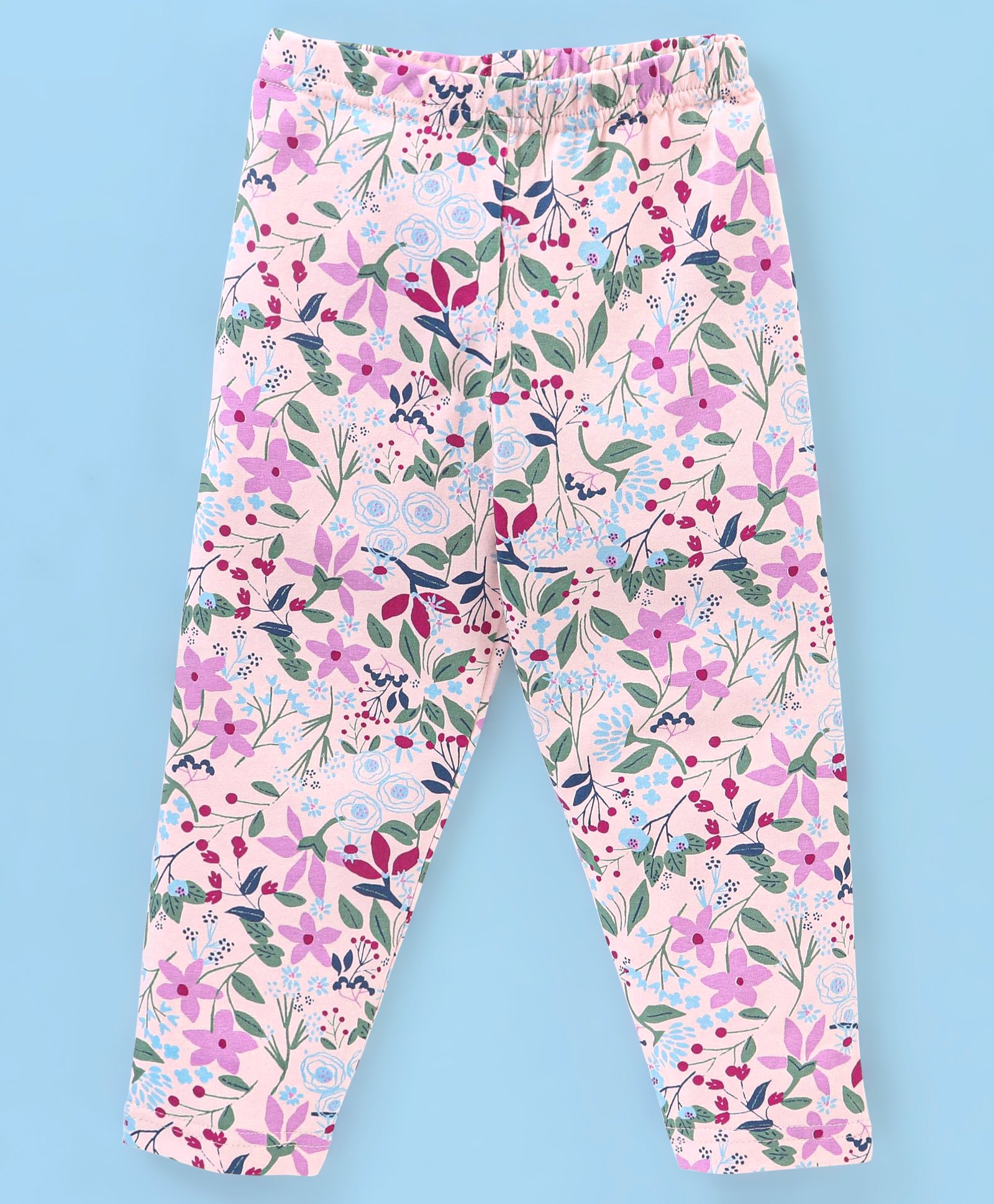 Babyhug Cotton Lycra Full Length Floral Printed Leggings With Stretch - Peach-picture-27