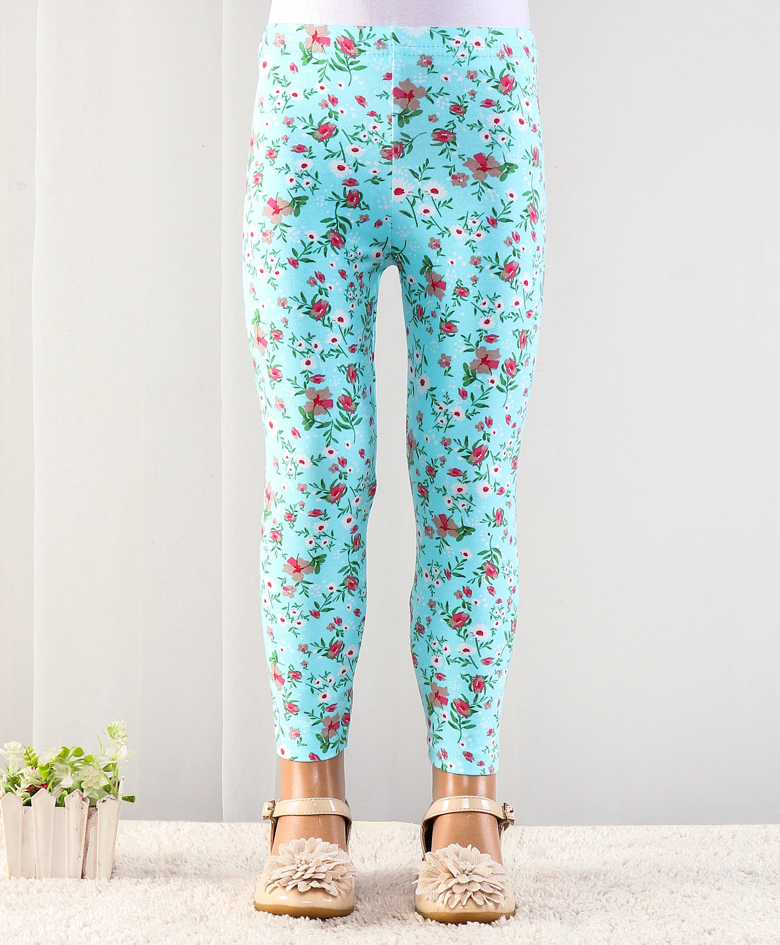 Babyhug Cotton Lycra Full Length Floral Printed Leggings With Stretch - Blue-picture-13