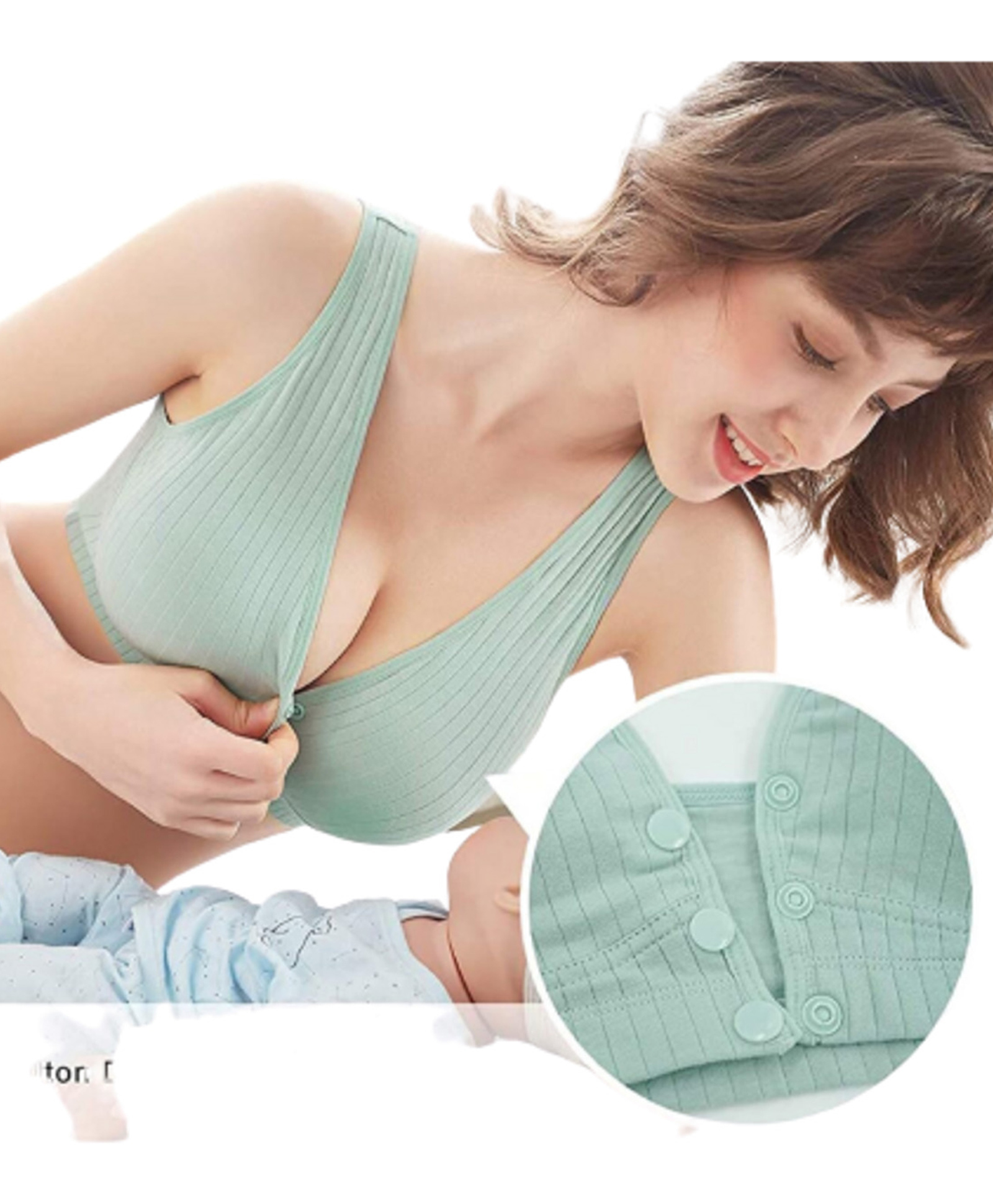 MOMISY Cotton Spandex Front Open Wireless Nursing Bra - Green-picture-12