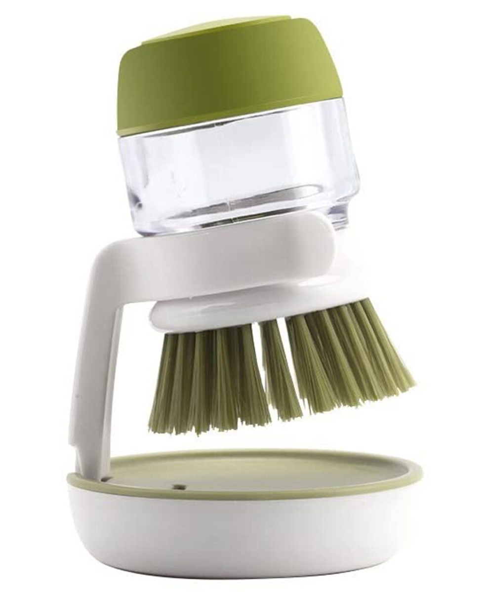 MOMISY Plastic Cleaning Brush with Soap Dispenser for Kitchen Sink Dish Washer with Storage Stand- Green-image-20