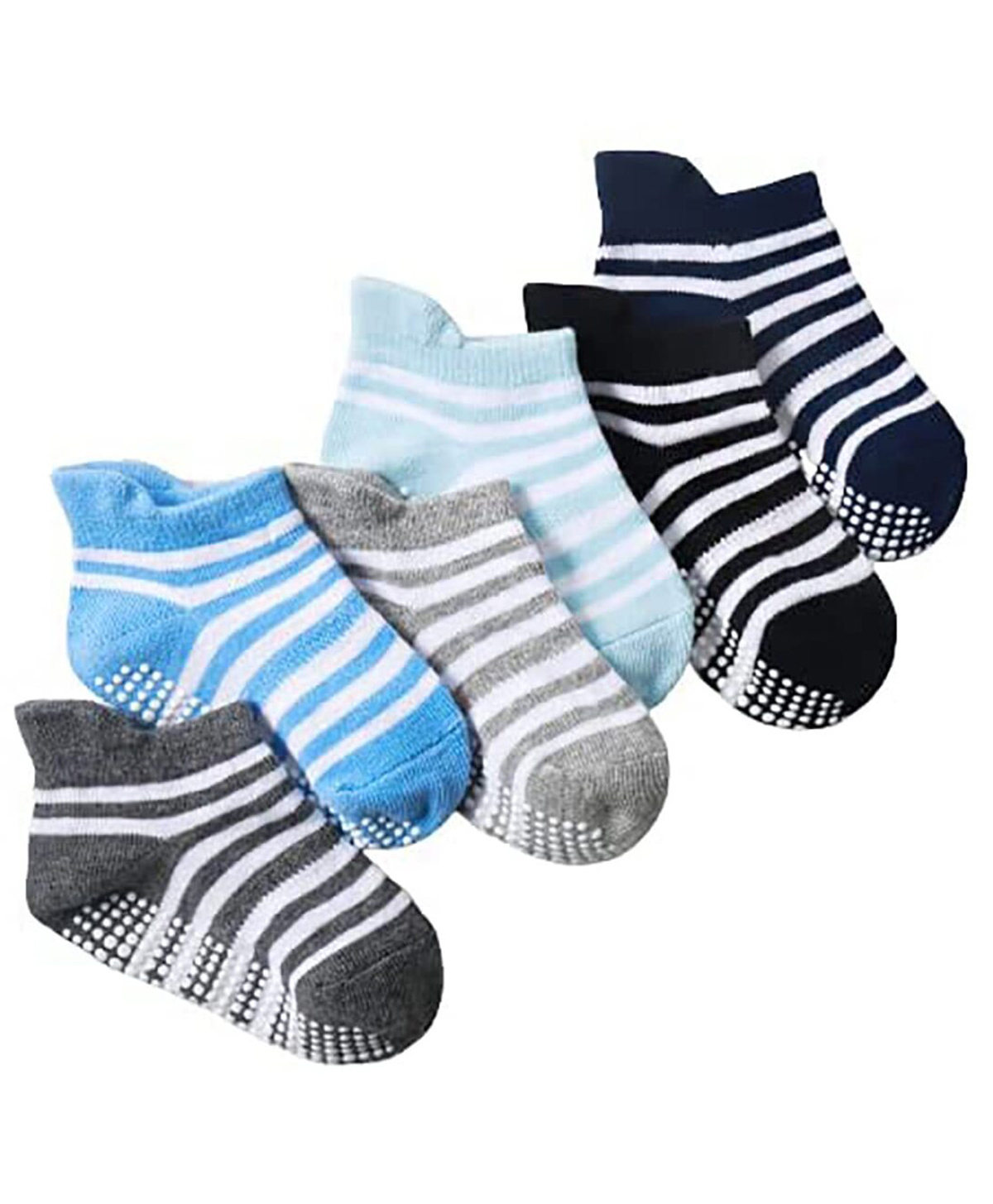 Momisy Ankle Length Non Slip Socks Multicolour 6 Pairs Striped - Multicolour-picture-3