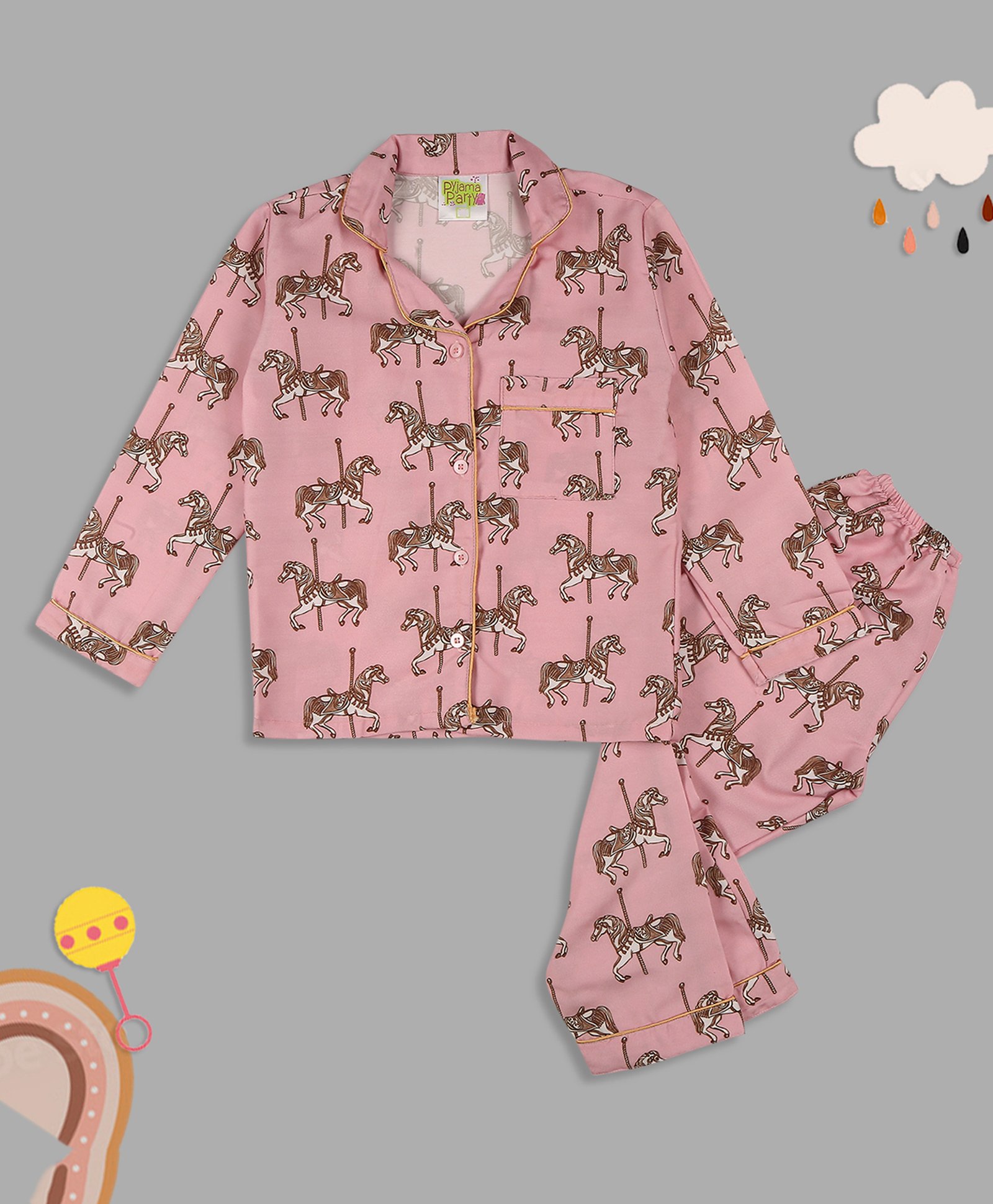 Buy Pyjama Party Full Sleeves Royal Horse Printed Night Suit - Baby Pink  for Girls (7-8 Years) Online in India, Shop at FirstCry.com - 12718092