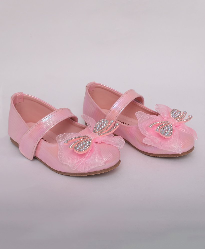 Mine Sole Stones Embellished Big Tulle Bow Detail Party Wear Mary Jane Ballerinas - Blush Pink-image-6