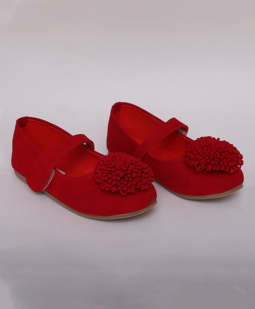 Mine Sole Big Flower Detail Solid Suede Mary Jane Ballerinas - Deep Red-image-23