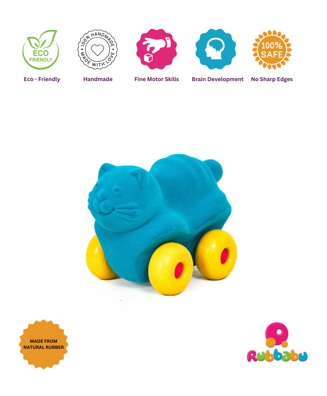 RUBBABU Natural Rubber Little Cat Pull Along Toy - Blue-image-35
