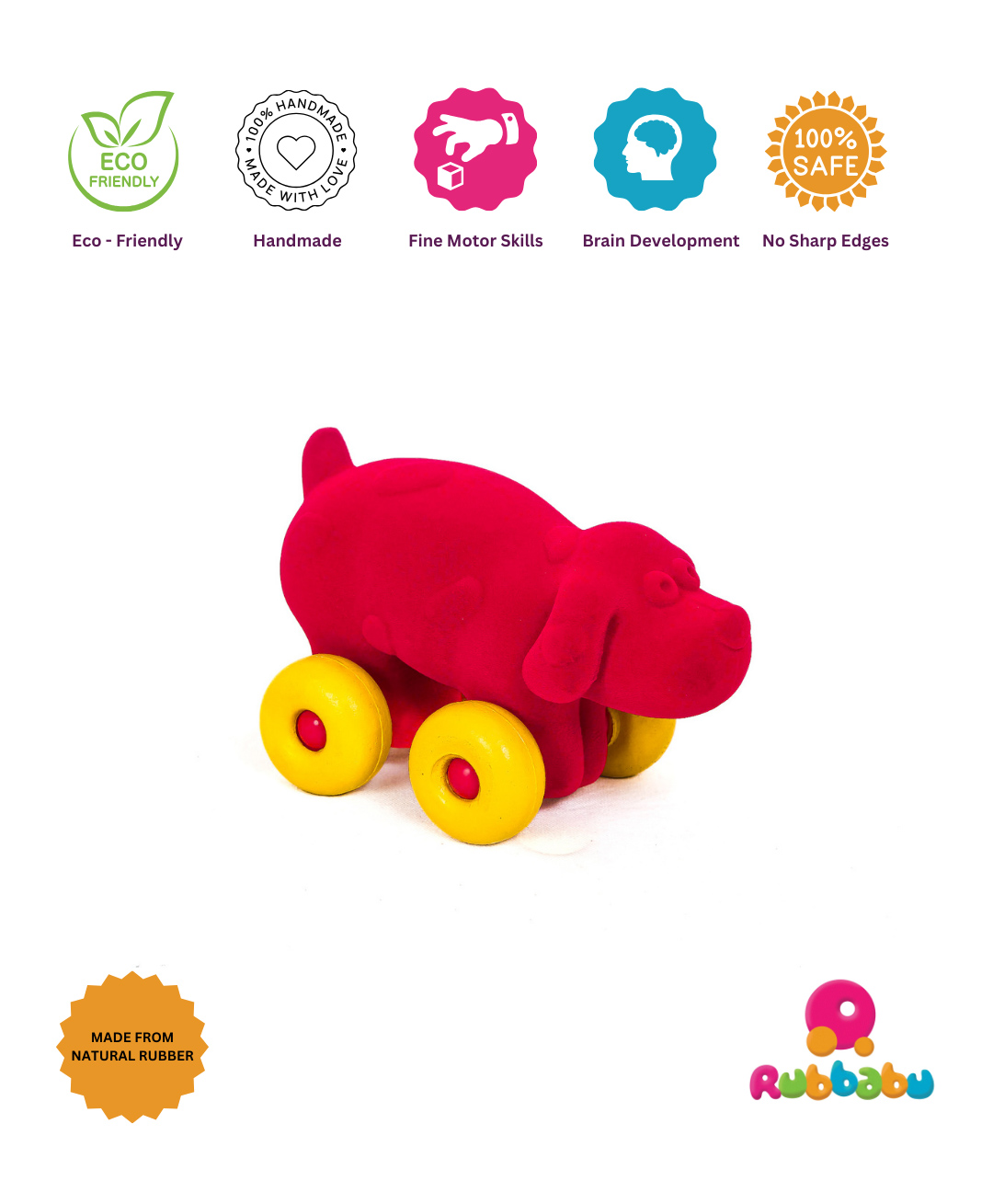 RUBBABU Natural Rubber Little Dog  Pull Along Toy- Red-image-2