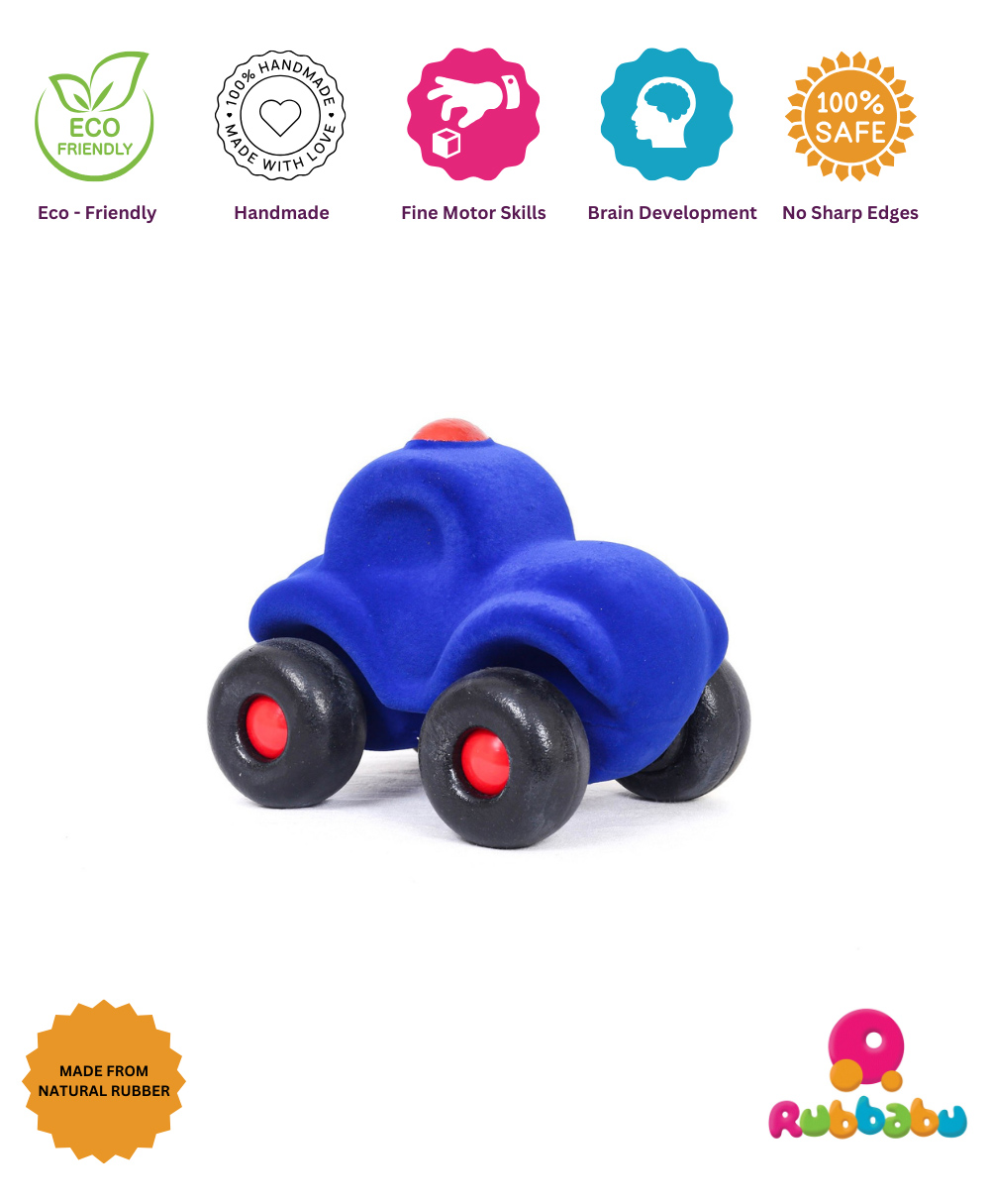 RUBBABU Natural Rubber Motown Police Car Pull Along Toy- Blue-image-41