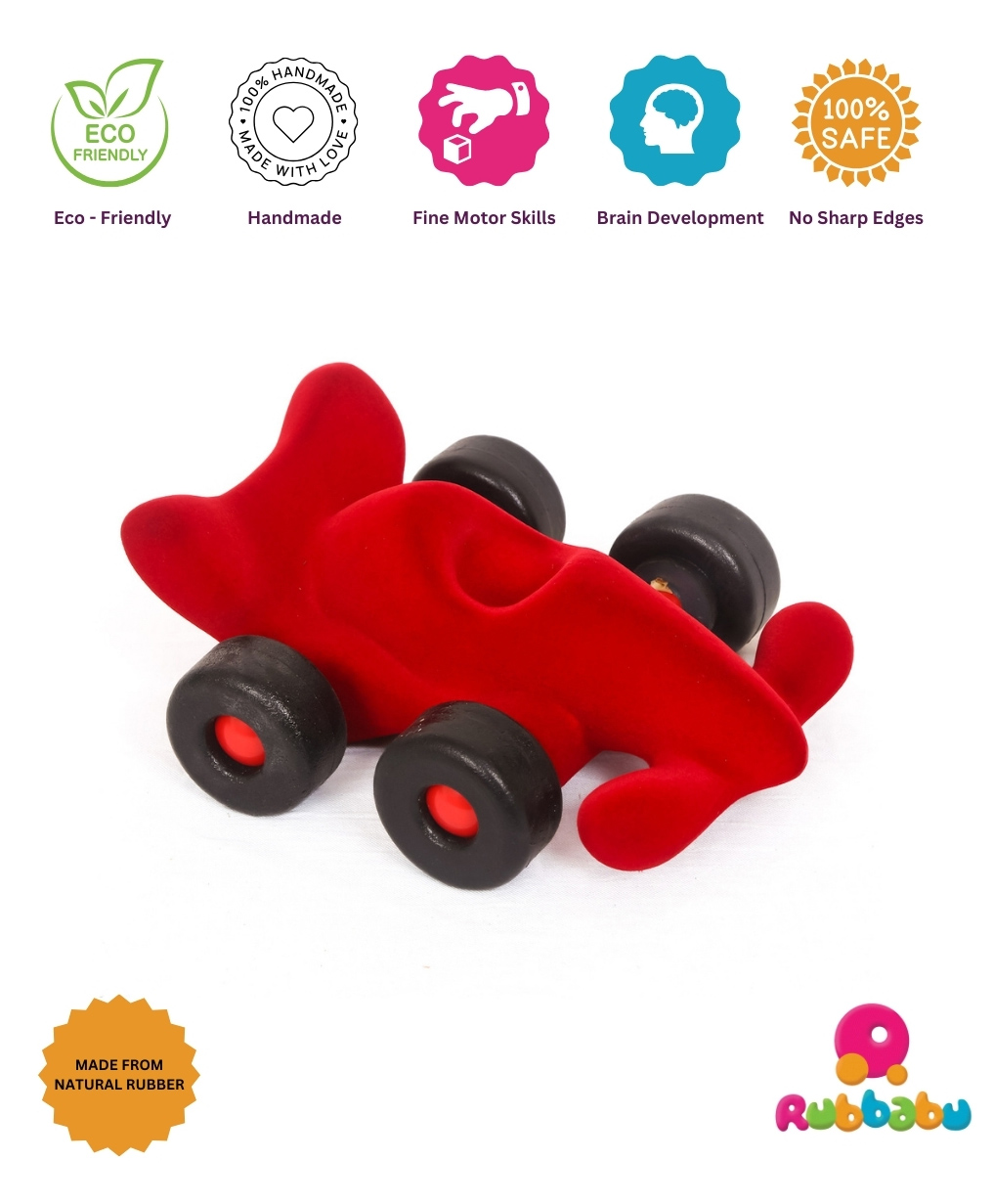 RUBBABU  Natural Rubber Modena Racer Car Pull Along Toy- Red-picture-4