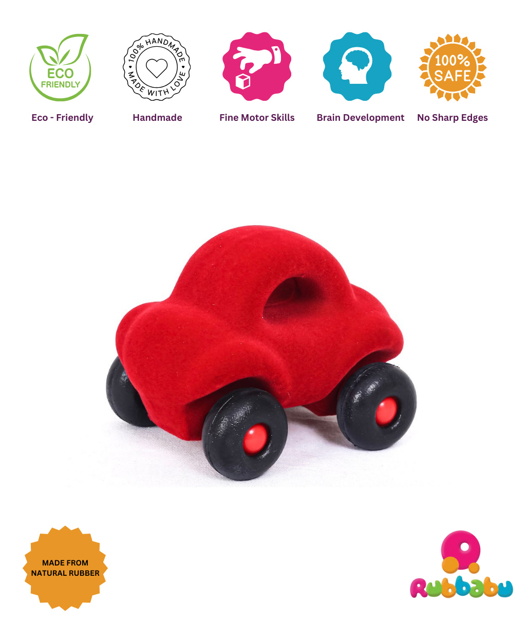 RUBBABU Natural Rubber Wholedout Car Pull Along Toy- Blue-picture-0