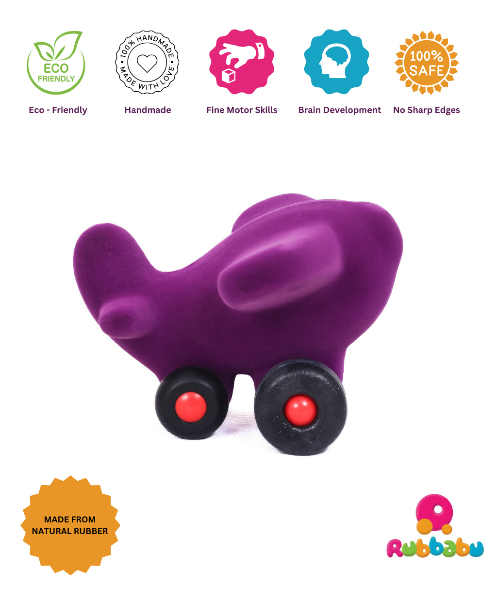Rubbabu Natural Rubber Takota Airplane Push & GoToy- Purple-image-44