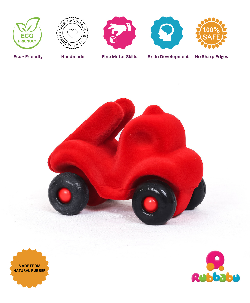 RUBBABU Natural Rubber Fireman Rubba Engine Pull Along Toy- Red-image-3