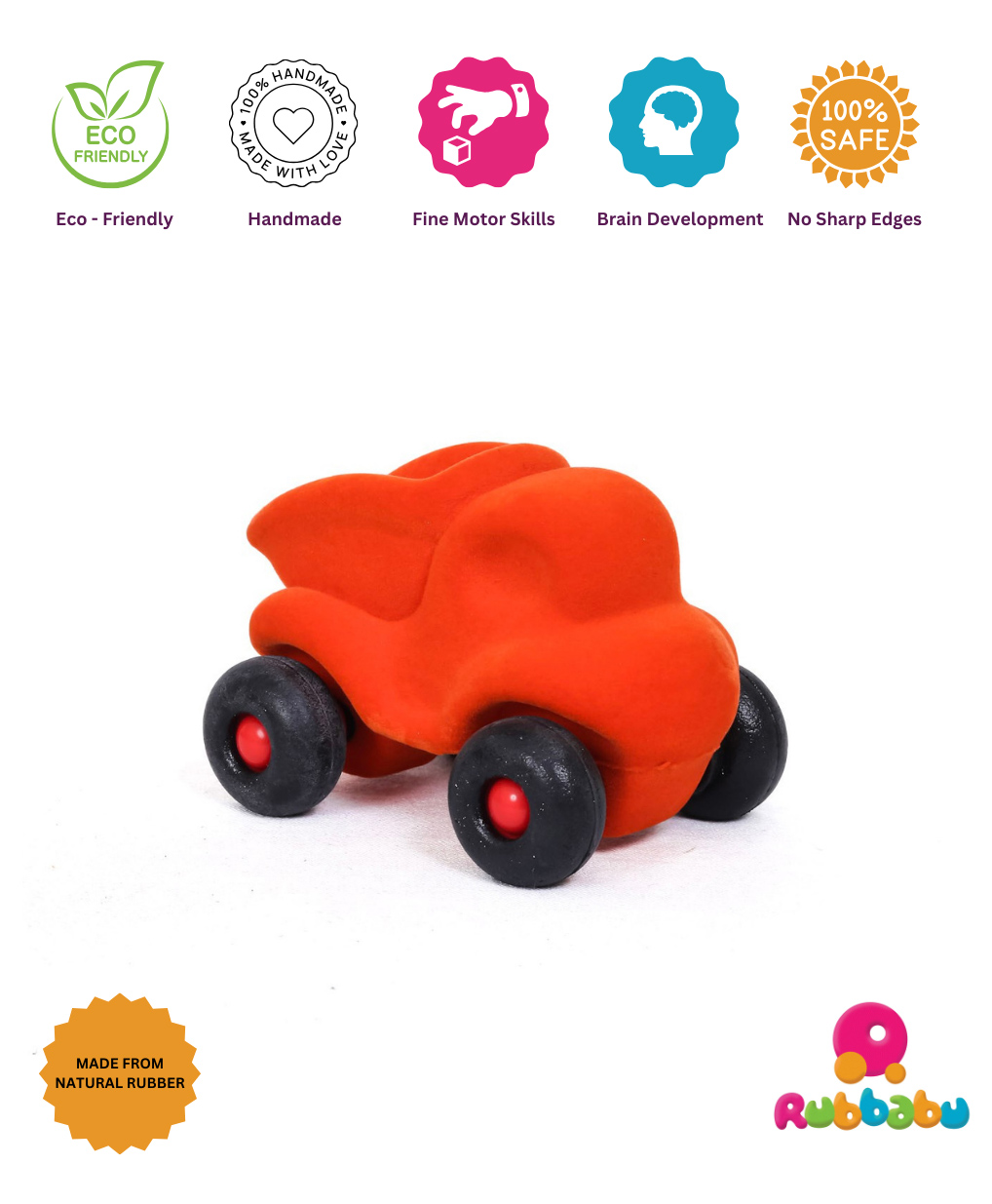 RUBBABu Natural Rubber Cleanupper Dumpertruck Push & Go Toy- Orange-image-46