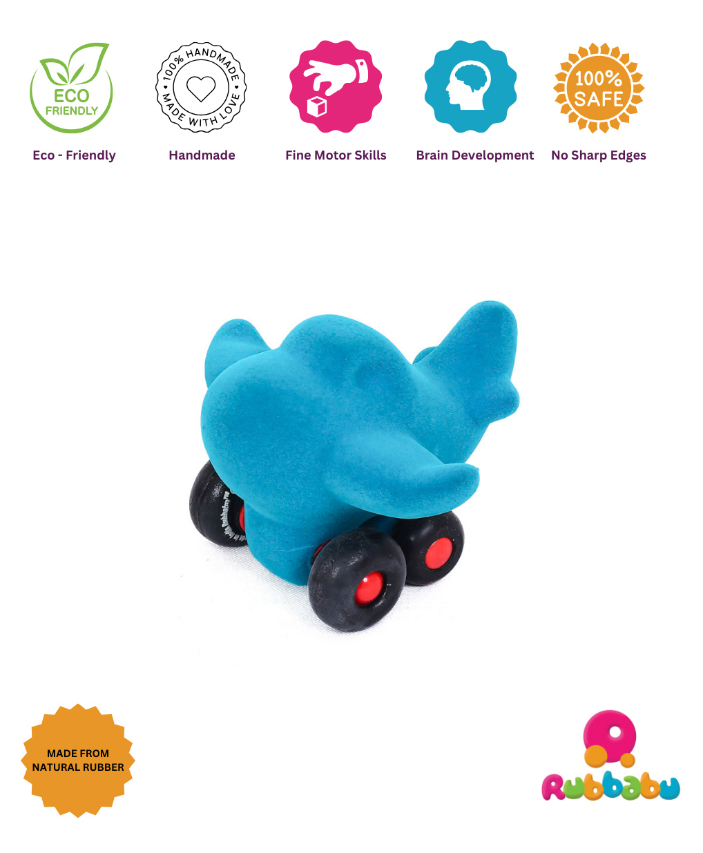 Rubbabu Natural Rubber Charles Airplane Push & Go Toy- Blue-image-38