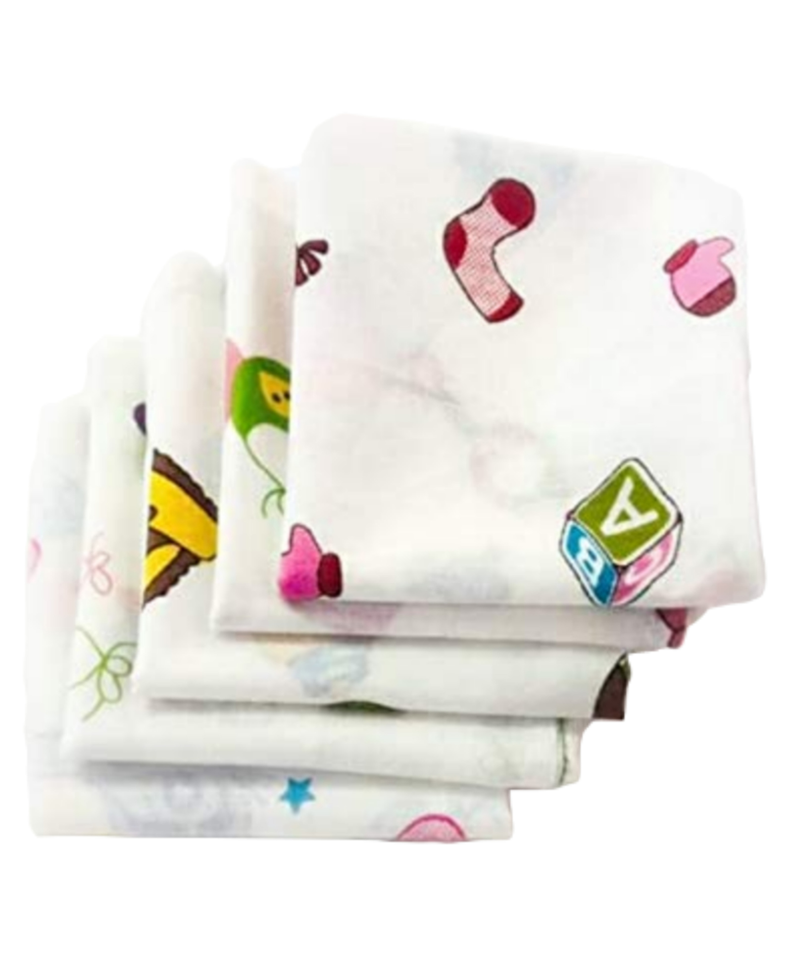 Trance Home Linen Super Soft 100% Cotton Thin Malmal Face Towels Nursery Designs Pack of 5 - White