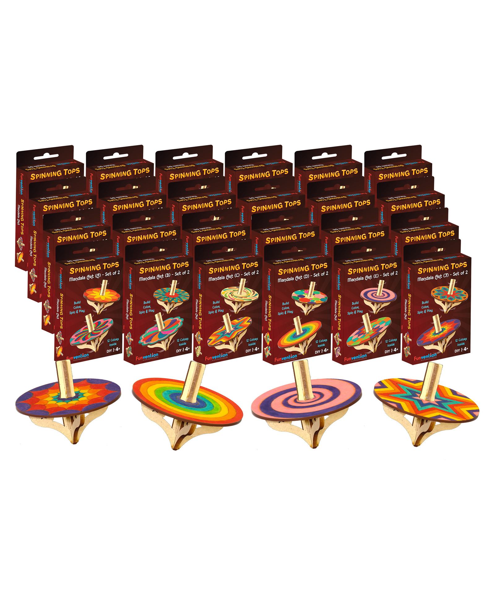 Funvention DIY Spinning Tops Mandala Art Pack of 24 2 Tops Per Pack Build Color Play Art & Craft Toy For Kids- Multicolor-image-3